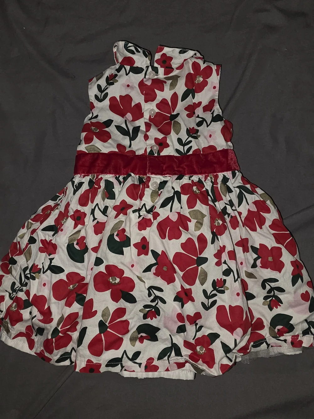 Carter's White Dress with Red Floral Print and Red Velvet Waistband